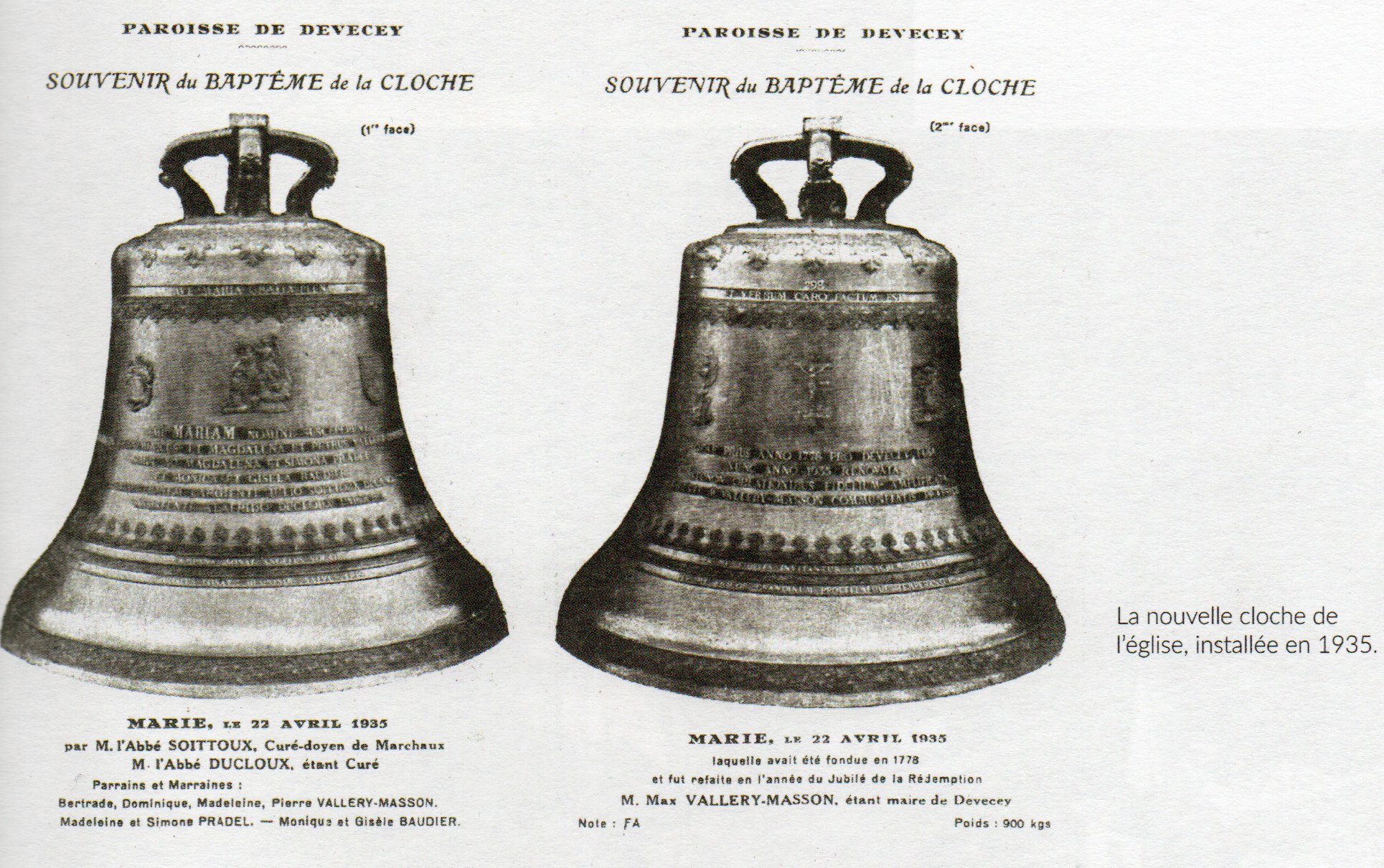 Eglise Saint Lazare de Devecey - La nouvelle cloche de l'église installée en 1935.jpg