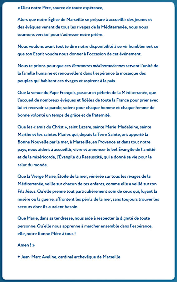 Neuvaine de prière pour les Rencontres méditerranéennes 2023