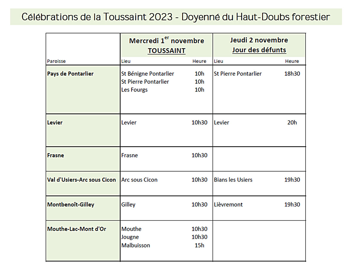 20231101 Celebrations Toussaint DHDF Calendrier des célébrations Toussaint 2023