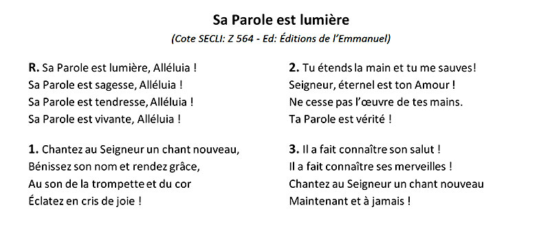 20240121 Dimanche Parole Chant