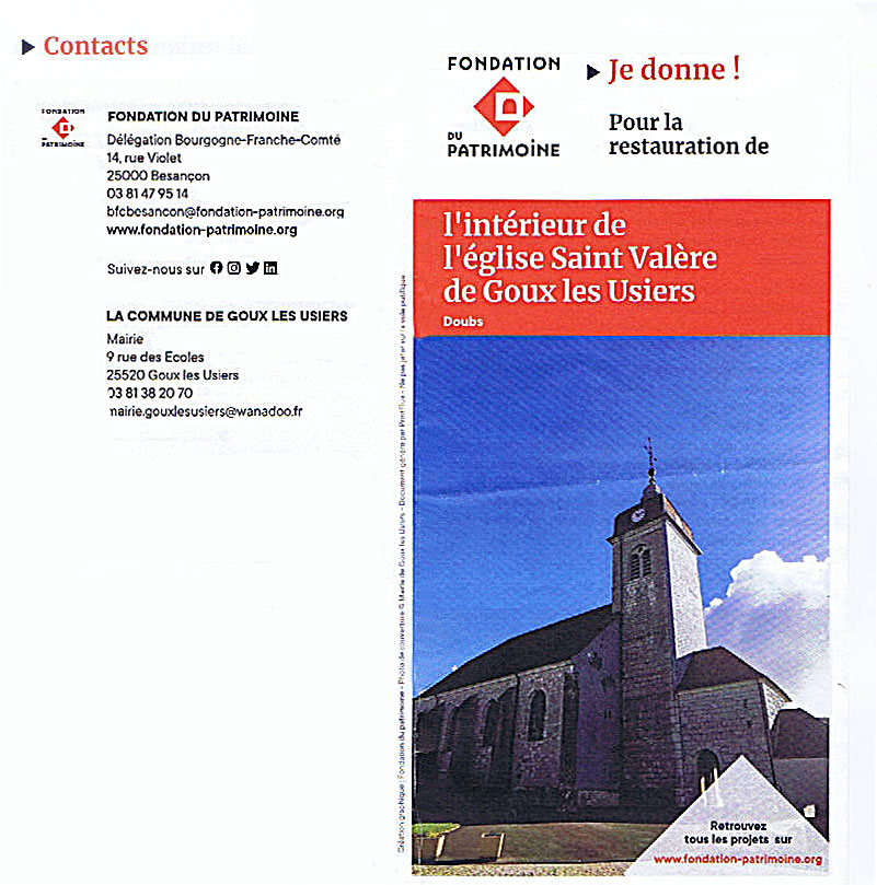 Restauration de l'intérieur de l'église St-Valère de Goux-les-Usiers