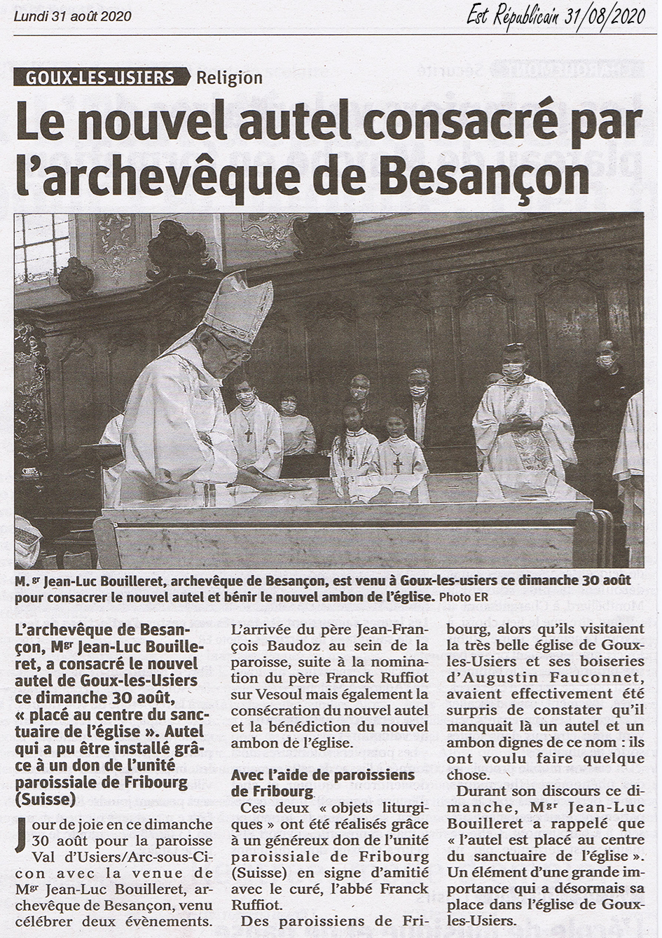 EstRepublicain 20200831 Consecration autel