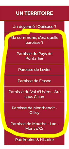 Menu UN TERRITOIRE Nos PAROISSES x72 Menu UN TERRITOIRE