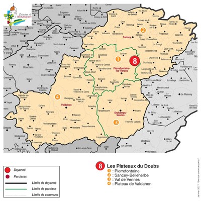 Carte du doyenné des Plateaux du Doubs