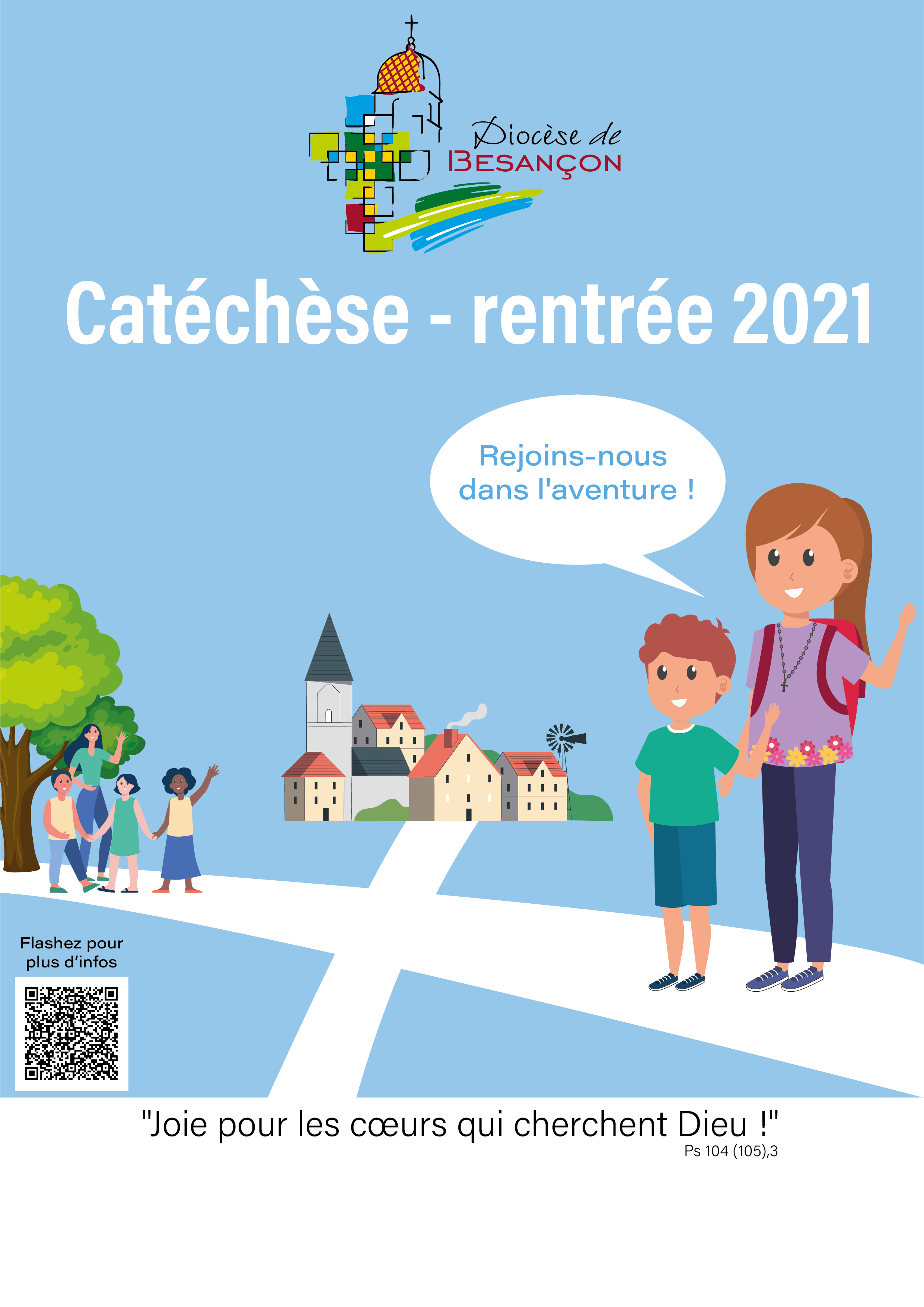 Affiche fond bleu village