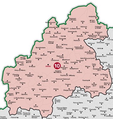 Carte des paroisses du doyenné de Faverney - Jussey